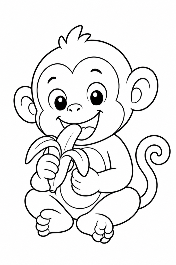 Affe isst Banane – Lustiges Affen Ausmalbild