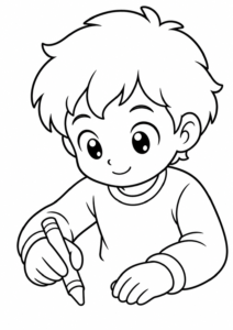 Anime-Charakter malt mit einem Buntstift