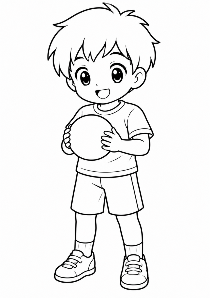 Anime-Junge hält einen einfachen Ball