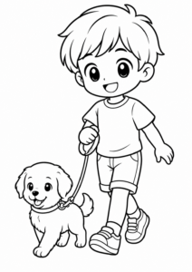 Anime Junge mit Hund im Park
