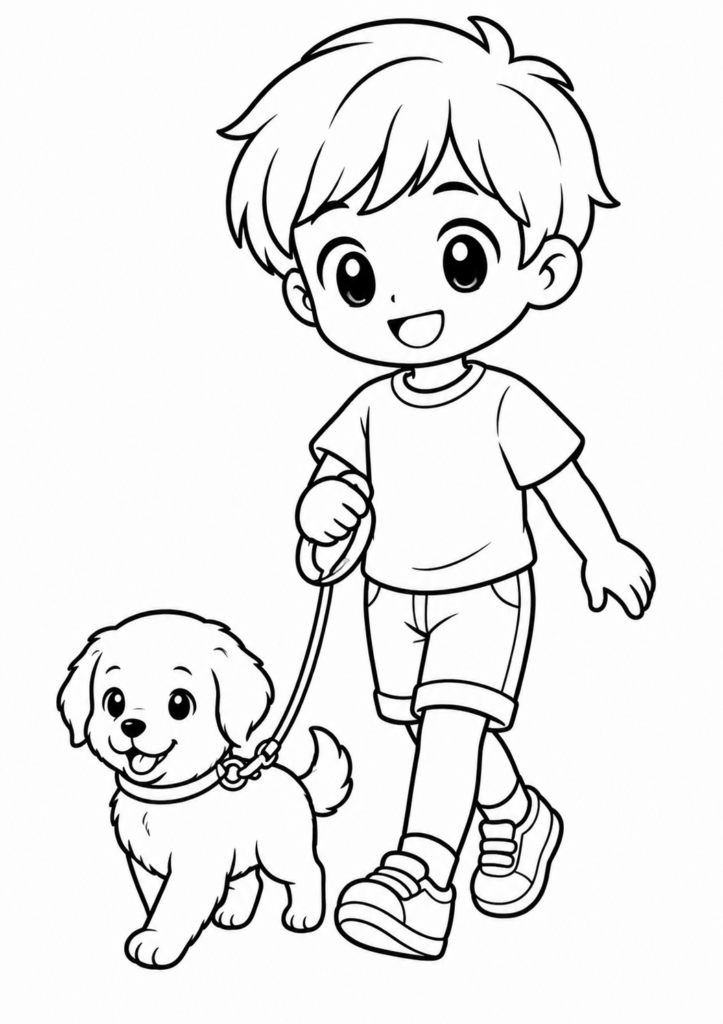Anime Junge mit Hund im Park