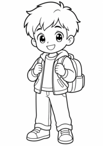 Anime-Junge mit Rucksack für die Schule