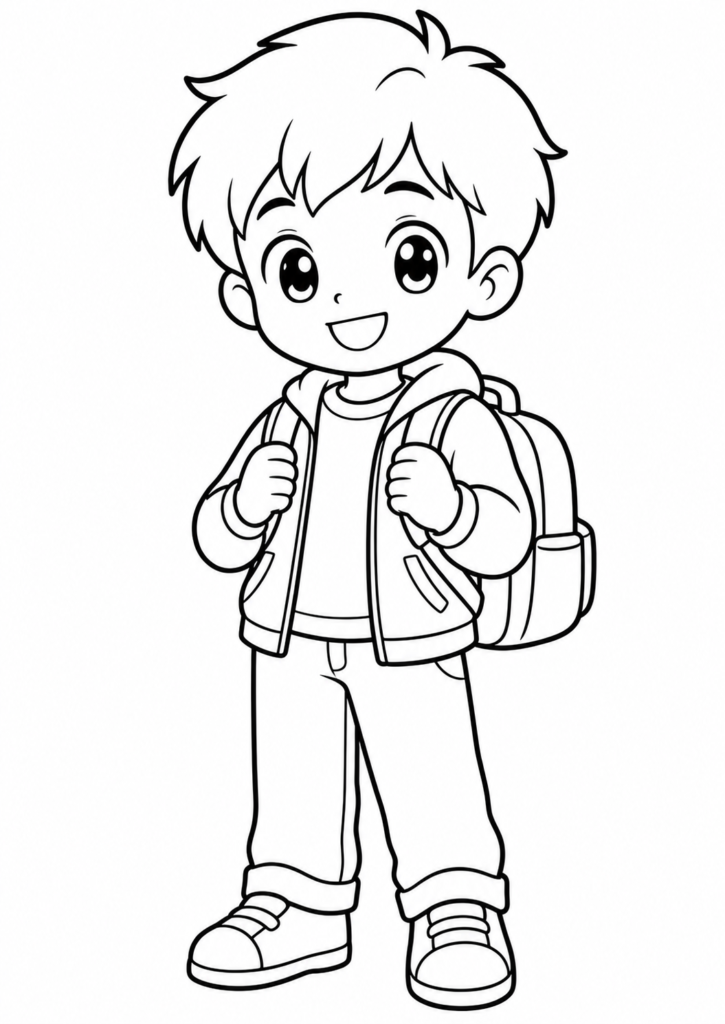 Anime-Junge mit Rucksack für die Schule