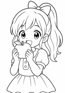 Anime-Mädchen isst einen Apfel