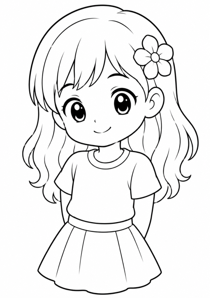 Anime-Mädchen mit Blume im Haar