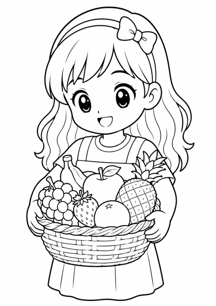 Anime Mädchen mit Obstkorb