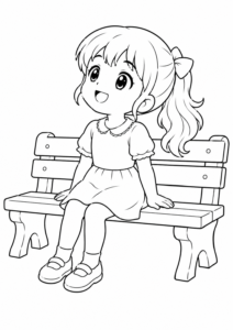 Anime Mädchen auf Parkbank