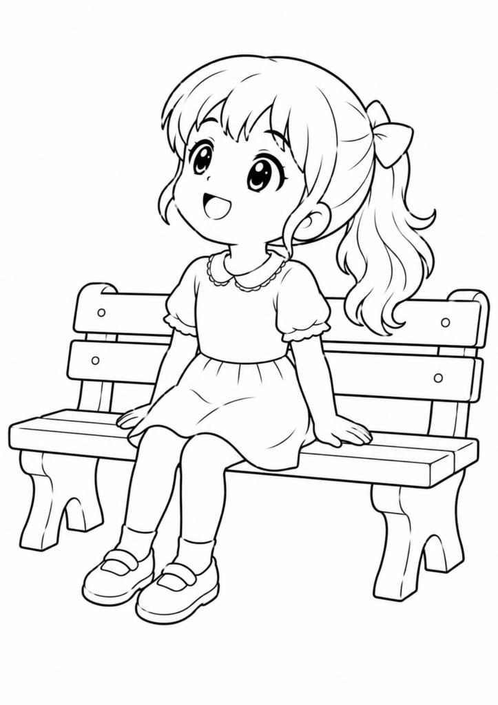 Anime Mädchen auf Parkbank