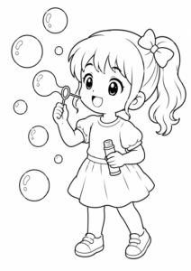 Anime Mädchen bläst Seifenblasen