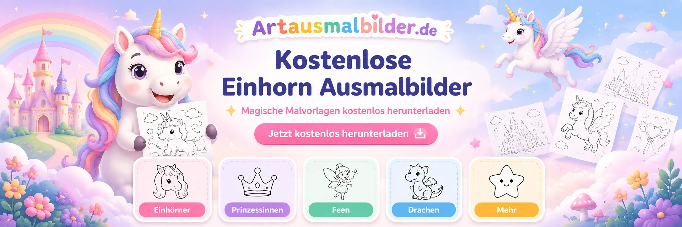 Einhorn und Fantasy Fabelwesen Ausmalbilder zum Ausmalen
