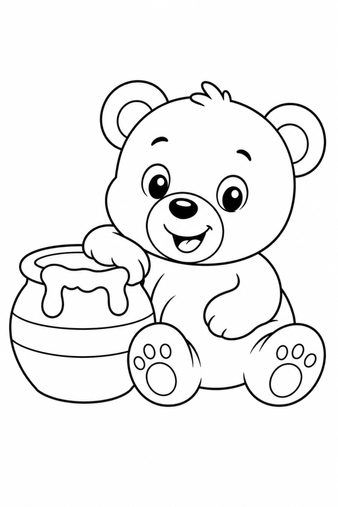 Teddybär mit Honigtopf zum Ausmalen