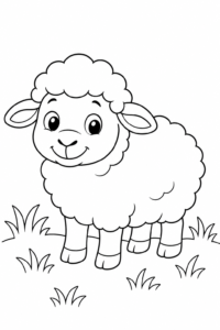 Ausmalbild: Flauschiges Schaf auf dem Bauernhof