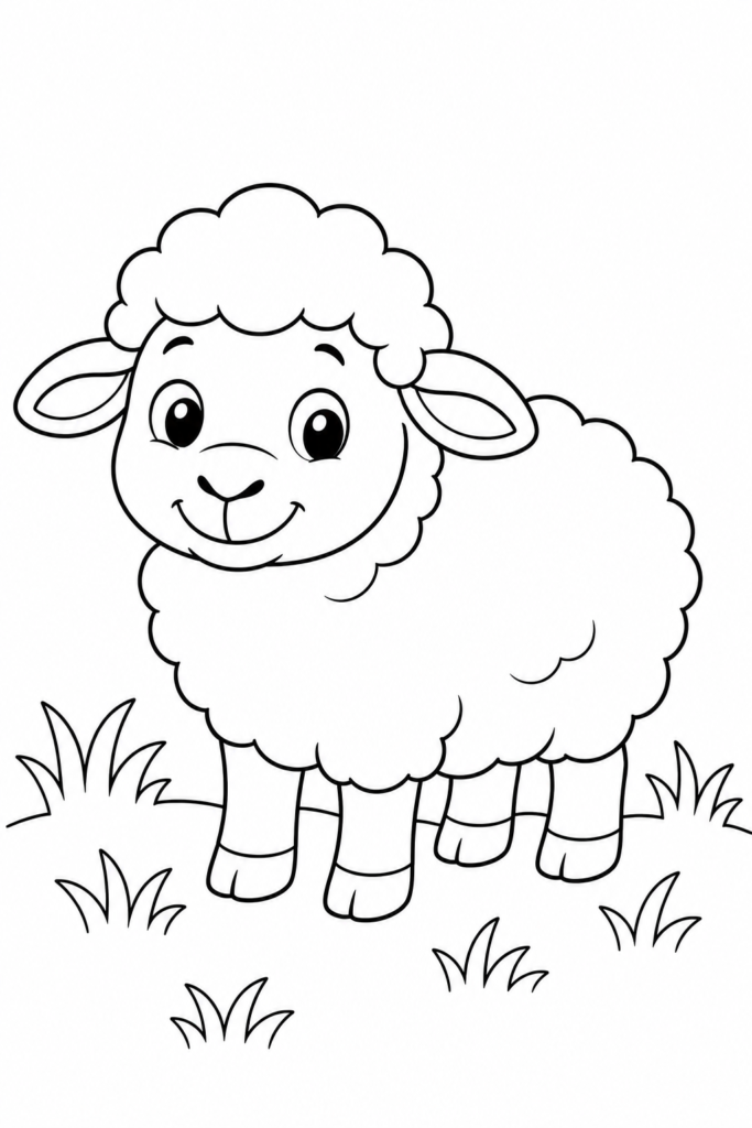 Ausmalbild: Flauschiges Schaf auf dem Bauernhof