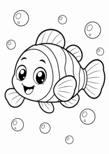 Ein lustiger Clownfisch mit Blasen