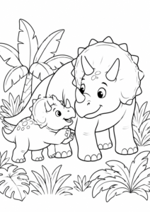 Baby Triceratops und Eltern