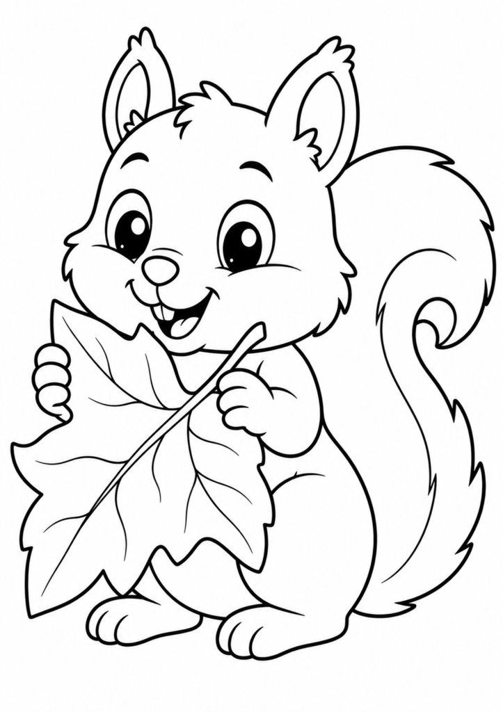 Eichhörnchen spielt mit einem Herbstblatt