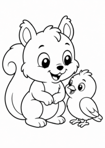 Eichhörnchen und kleiner Vogel als Freunde