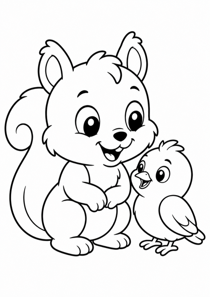 Eichhörnchen und kleiner Vogel als Freunde