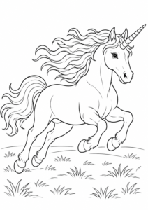 Einhorn galoppiert über eine Wiese