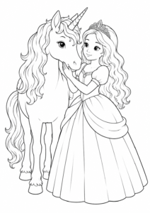 Einhorn mit Prinzessin – einhorn ausmalbild kostenlos