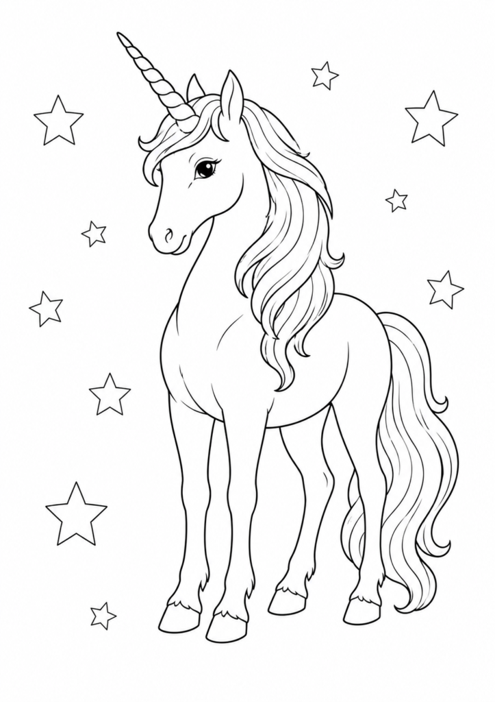 Einhorn mit Sternen Ausmalbild