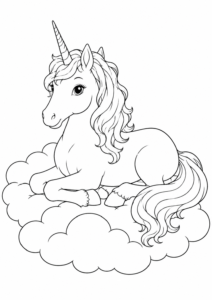 Einhorn auf Wolken Ausmalbild