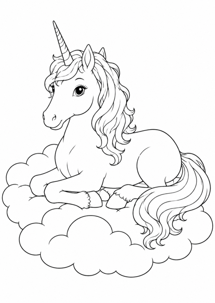 Einhorn auf Wolken Ausmalbild