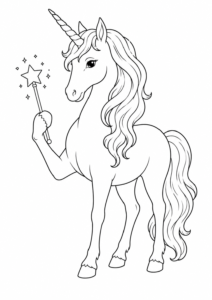 Einhorn mit Zauberstab Ausmalbild