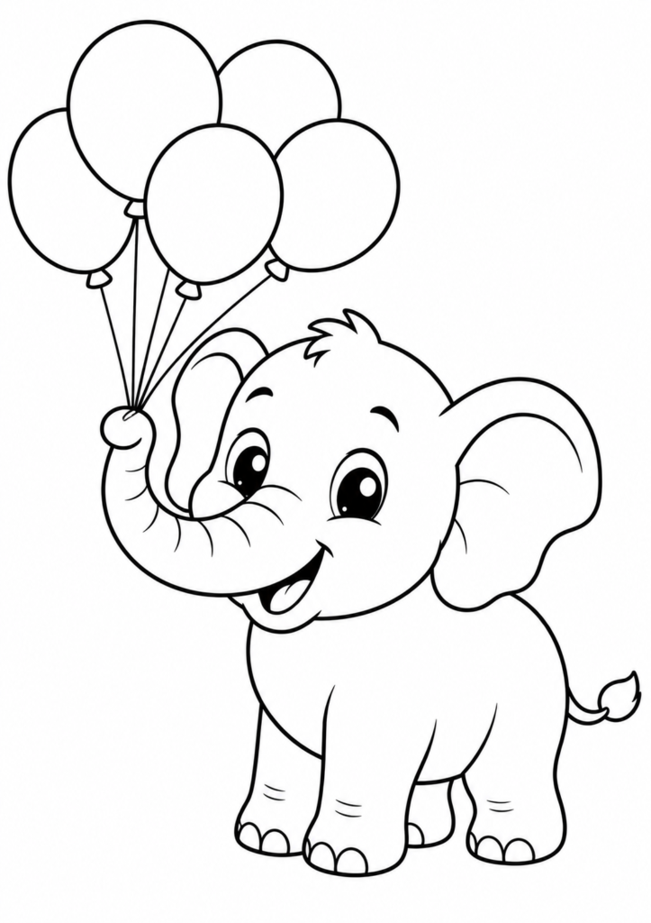 Fröhlicher Elefant mit bunten Ballons