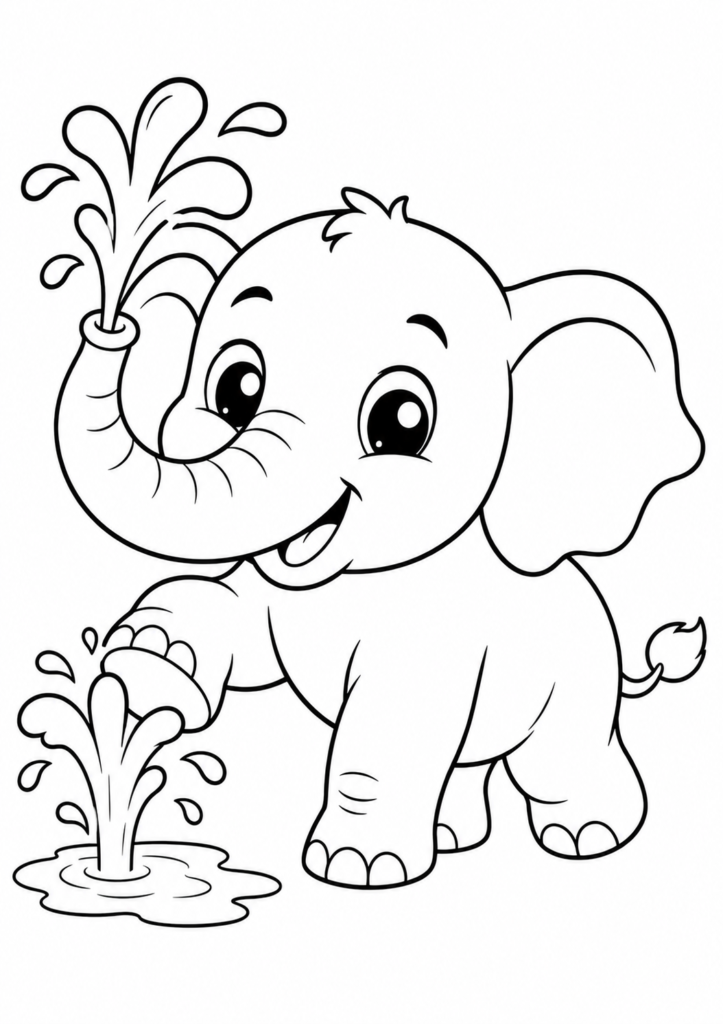 Ein kleiner Elefant spielt fröhlich mit Wasser