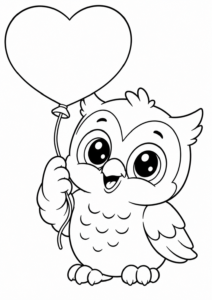 Eule mit einem großen Herzballon