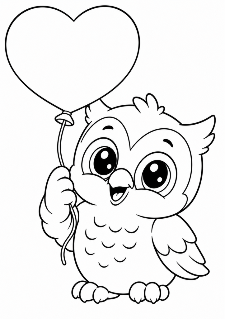 Eule mit einem großen Herzballon