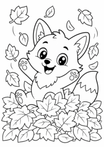 Fuchs spielt fröhlich im Herbstlaub