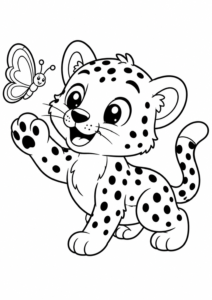 Spielender Gepard mit Schmetterling