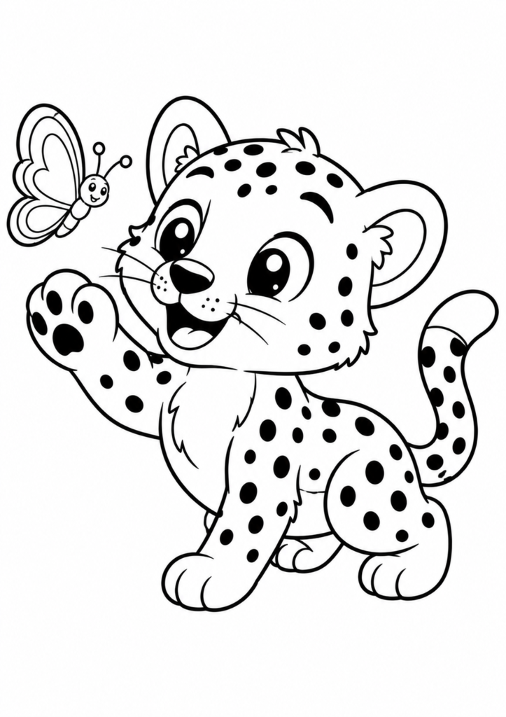 Spielender Gepard mit Schmetterling