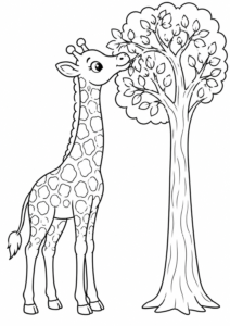 Giraffen Ausmalbilder – Giraffe frisst Blätter vom Baum