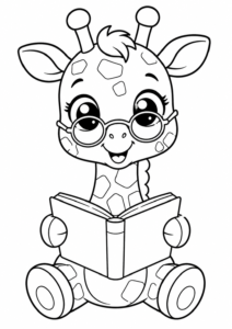 Kluge Giraffe mit Lesebrille und Buch