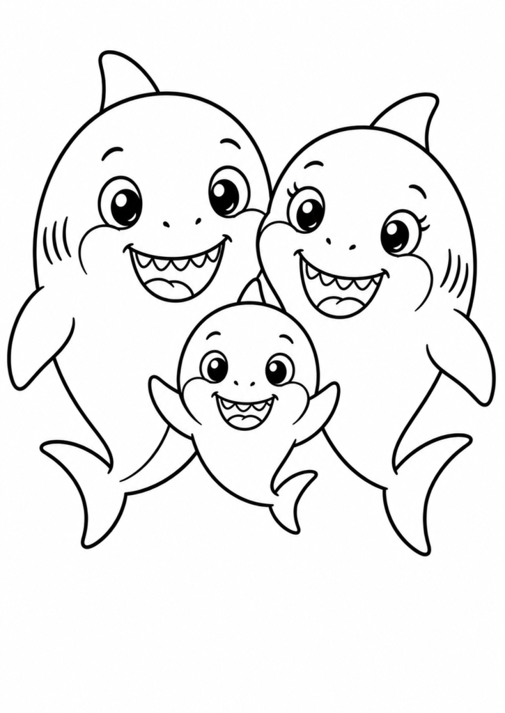 Glückliche Haifamilie lächelt