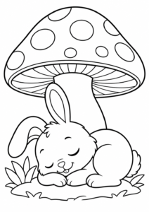 Hasen schläft unter einem Pilz