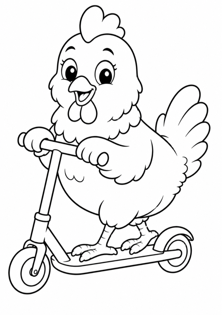 Ein Huhn fährt Roller