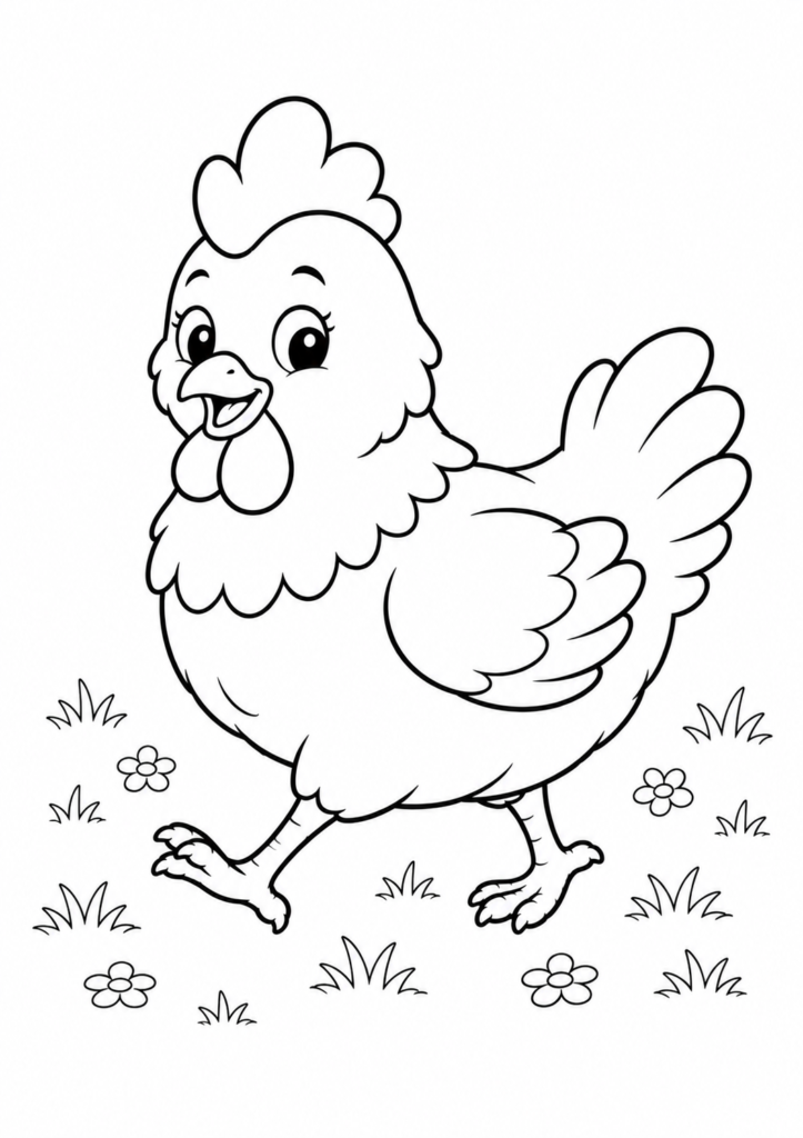 Huhn läuft über eine Wiese