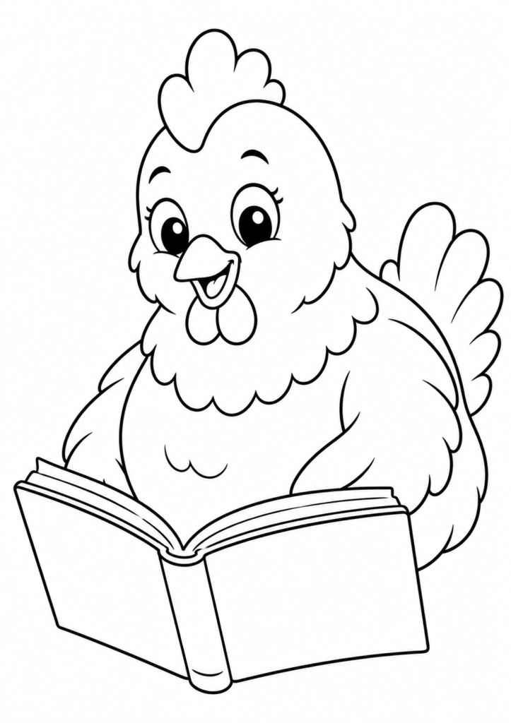 Ein Huhn liest ein Buch