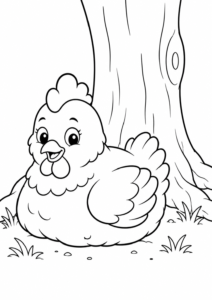 Huhn ruht unter einem Baum