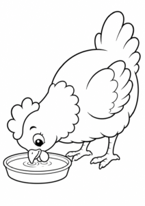 Huhn trinkt Wasser aus Schale