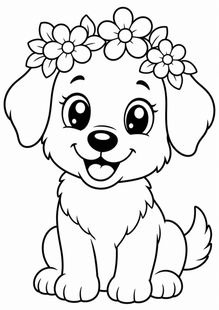 Hund mit Blumenkranz