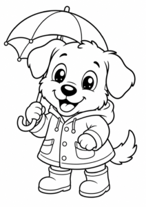 Hund im Regenmantel spazieren