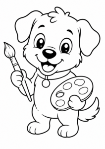 Künstlerhund mit Pinsel und Palette