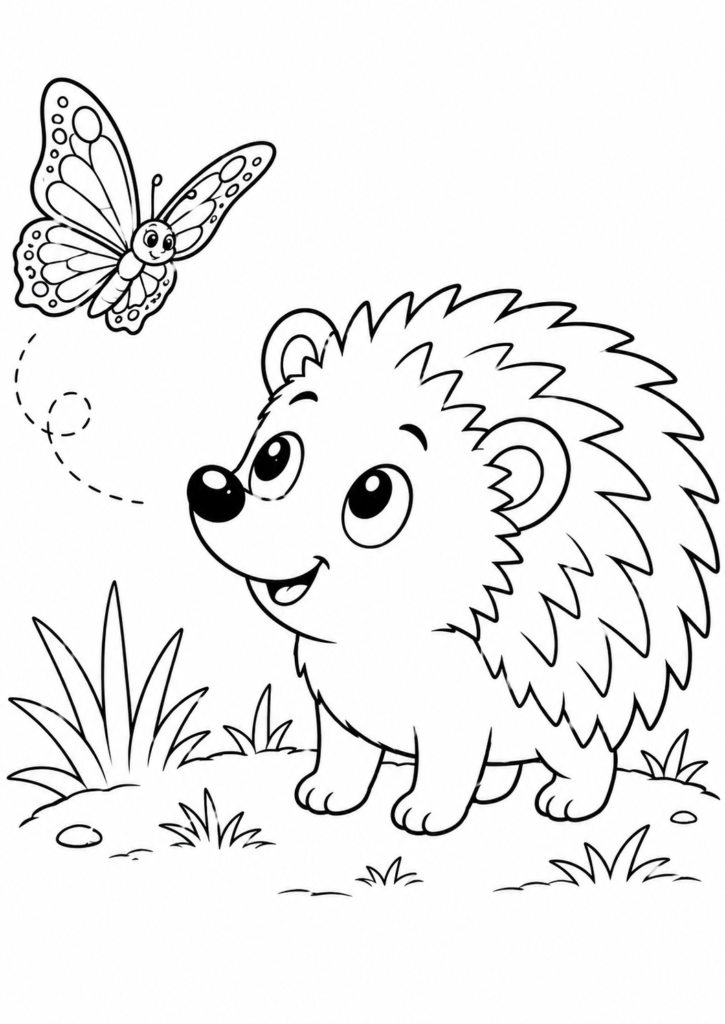 Igel beobachtet einen Schmetterling