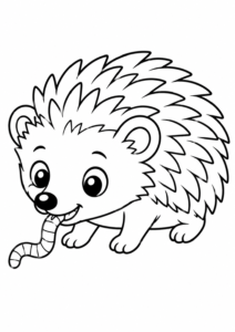 Igel frisst einen Regenwurm