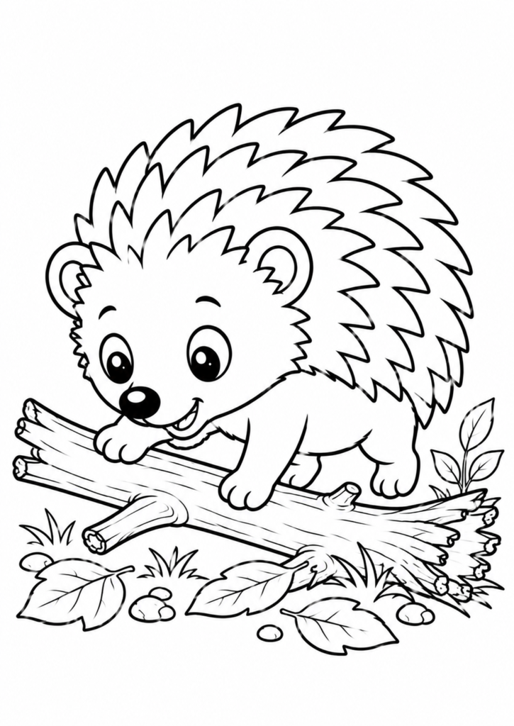 Igel klettert über einen Ast